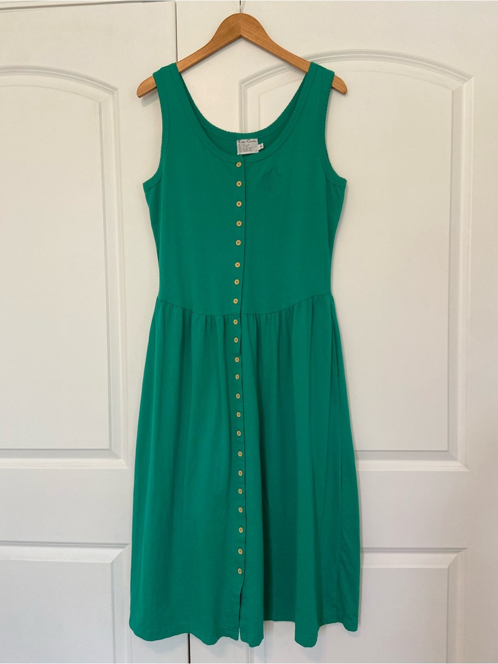 VTG Pierre Cardin Dress XL Green Sleeveless Button Front Tank Dress Pockets 90s